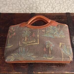 Tommy Bahama Vintage Canvas and Leather Tropical Clutch 13"x7.5"x4"
